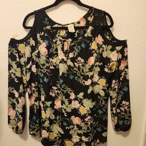 Faded Glory Black Floral Cold Shoulder Blouse